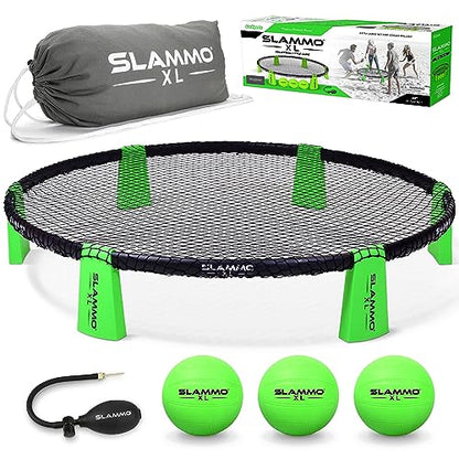 GoSports Slammo XL Extra Large Round Net Game for Beginners - Great for Beach Party, Backyard, and Outdoor Family Fun - Includes 3 Balls, Pump & Carrying Bag