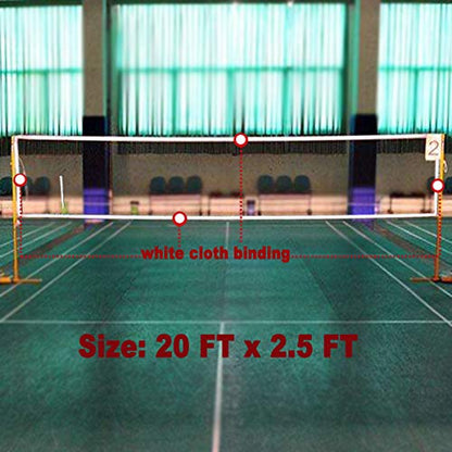 Badminton Tournament Net with Rope Cable 20 FT x 2.5 FT