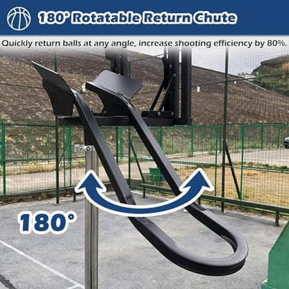 Basketball Hoop Metal Ball Return Attachment - 180° Rotating Rebounder Net for Youth & Adults, Home Gym Shot Trainer for Improved Shooting Efficiency & Practice
