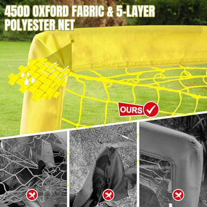 Pro-Grade Kids Backyard Soccer Goal, Tear-Resistant 5-Layer Polyester Soccer Net & 10mm Poles for Maximum Durability, 4x3ft/6x4ft/7x5ft, Pop Up Portable Soccer Training Equipment Set with Size 4 Ball - size: 7 ft x 5ft, style: Yellow