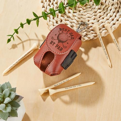 Naozinebi Father‘ s Day Gifts Golf Bag Tee Holder with 5 Tees Set Best Dad by Par 3-1/4 inch Wooden Golf Tees Bulk for Funny Dad Grandpa Uncle Birthday Present from Daughter Son