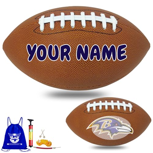 Personalized Customized Football - Official Size 9 Leather Footballs with Team Logo + Your Name - Football Fans Gift - color: Baltimore Ravens