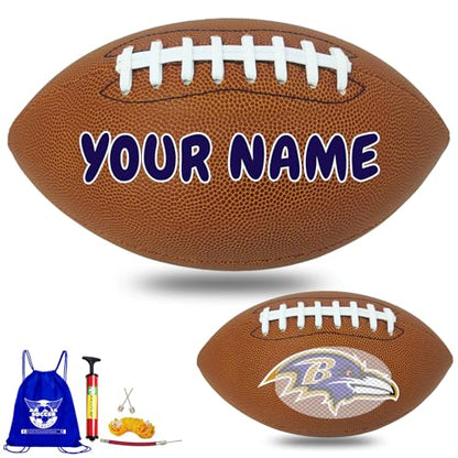 Personalized Customized Football - Official Size 9 Leather Footballs with Team Logo + Your Name - Football Fans Gift - color: Baltimore Ravens
