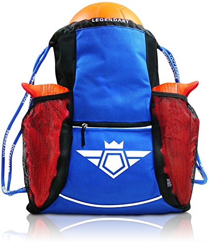 Soccerware Soccer Bag Backpack - Youth & Kids, Organize Sports Gym Equipment - Boys Girls - color: Blue