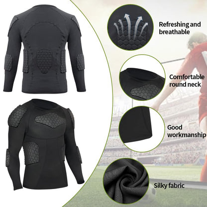 Padded Compression Shirt, Short Sleeve Football Protection Gear - size: Long-Small