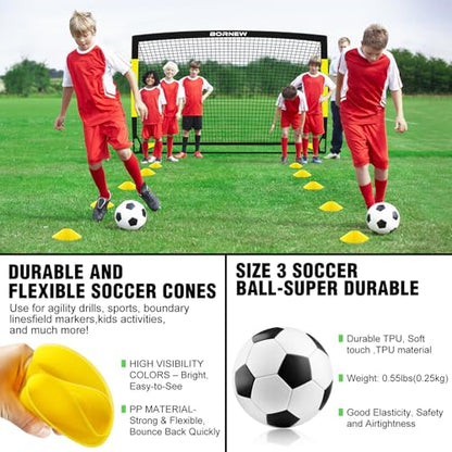 Kids Soccer Goal for Backyard Set - 2 Set of 7X5 / 6X4 ft Toddler Soccer Nets Training Equipment, Soccer Ball, Pop Up Portable Soccer Set for Kids and Youth Games and Training Goals Ages 3-16 Gift - color: 1.Black Yellow, style: 6' x 4'