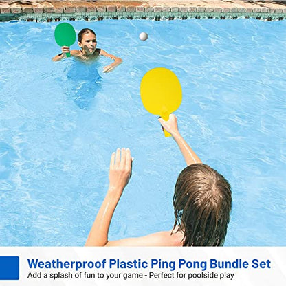 Plastic Portable Ping Pong Paddles Set of 4 Table Tennis Paddles with Retractable Ping Pong Net - 2 Ping Pong Balls with 1 Birdie. Perfect for Office, Lawn, and Beach Games for Adults and Families.