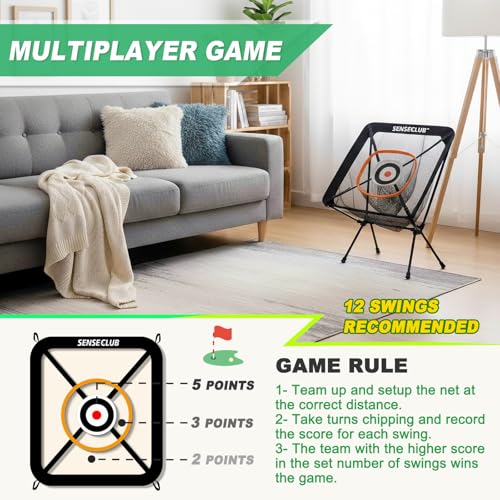 SENSECLUB Foldable Chipping Net with Mat & Balls, Indoor Golf Practice Chipping Target, Backyard Golf Game & Gifts - style: Pro Net +Mat +Balls