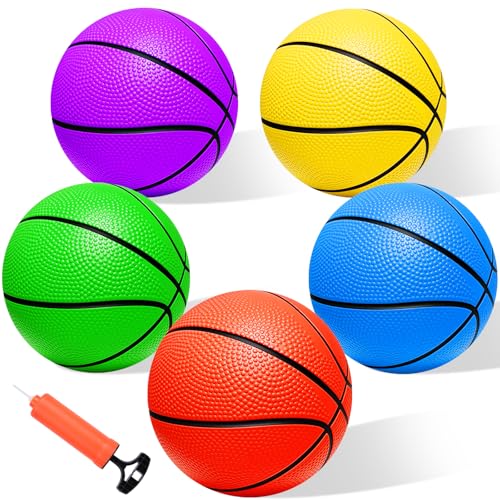 Iyoyo Mini Basketball Set - 5 Pack 6" Small Balls with Pump, Over The Door Mini Hoop Replacements, Toy for Toddlers, Kids, Teenagers, Pool, Indoors, Outdoors