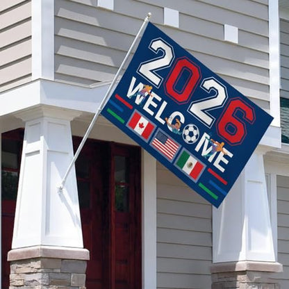 World Cup Decorations Flag 2026 American Canada Mexico Host Country Football Supporters Banner Welcome Soccer Merchandise Accessories,Great Soccer Fans Gifts,5×3 Feet Yard Sign Garden Outdoor Flag