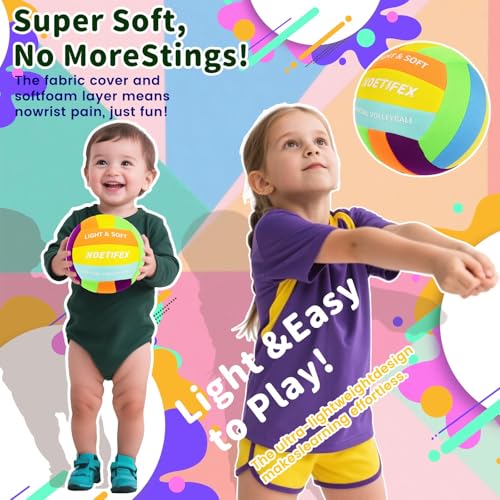 Soft Volleyball-Super Soft Fabric Light Volleyball for Indoor Practice Safe and Quiet Kids Youth Beginners House Yard Training Practice Games(Deflated) - color: Rainbow