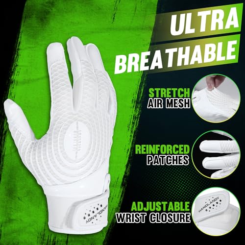 HANDLANDY Youth Football Gloves, Kids Sticky Receiver Gloves,Super Grip Football Glove Best Gift for Boys,Girls - color: Cream White, size: X-Small-Youth