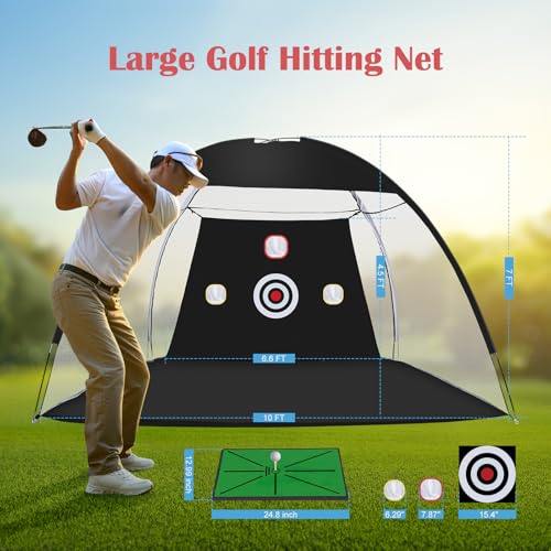 Golf Net, 10 x 7ft Backyard Practice net, Golf Hitting,Driving Net with mat for Indoor/Outdoor - style: Triangle Target with New Mat