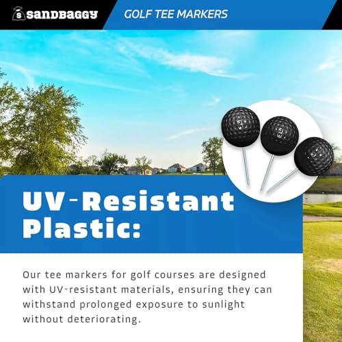 Sandbaggy Plastic Tee Markers for Golf Course (UV Resistant) - Steel Spike - Safety Caps Included - color: Black