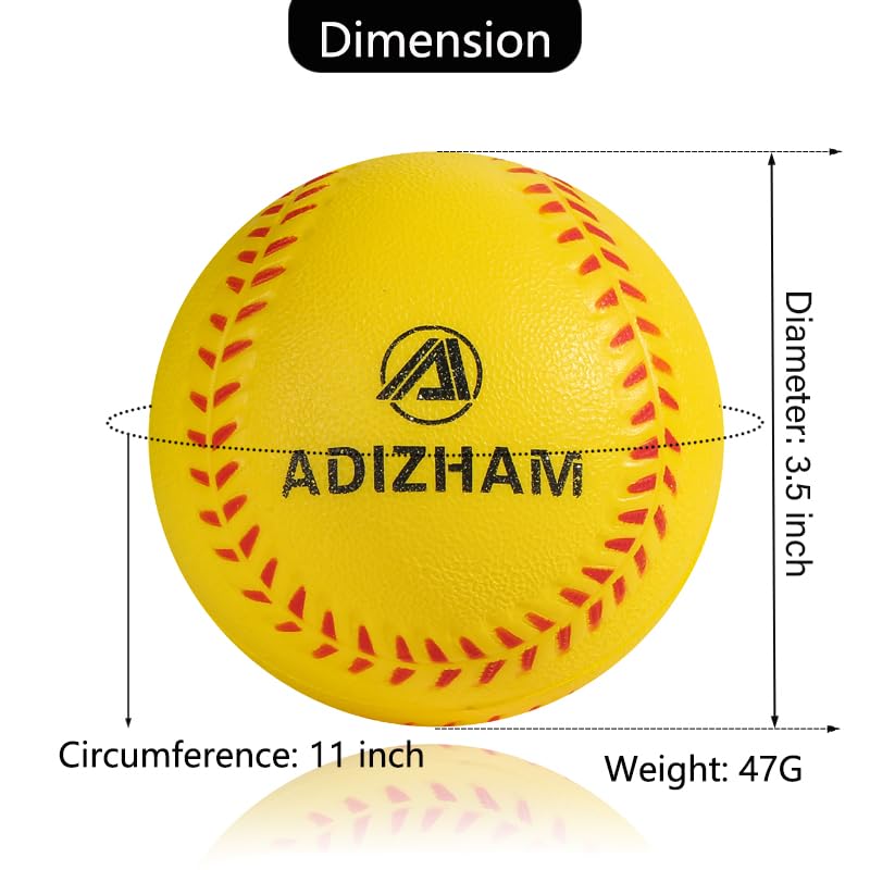 Practice Foam Baseballs - 11 inch Softballs for Youth Beginners, Perfect for Batting and Fielding Training, Pack of 6 with Mesh Bag Included