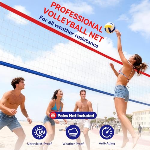 Portable Volleyball Net Set, Upgraded Weather Resistant Volleyball Training Net, Indoor Outdoor Volleyball Net for Backyard, Beach, Pool 31.50x3.28FT