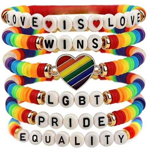 OHOME Pride Outfits for Women - 6 Pack Pride Bracelets | Pride Party Decorations Favors Supplies | Pride Outfit Accessories for Women - style: Pride day