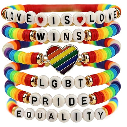 OHOME Pride Outfits for Women - 6 Pack Pride Bracelets | Pride Party Decorations Favors Supplies | Pride Outfit Accessories for Women - style: Pride day