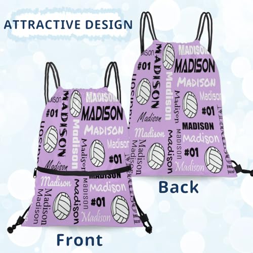 Custom Volleyball Style Drawstring Bag, Personalized Sports Ball Backpack Drawstring Sack Cinch Bags for Team Gift Party Favors, Light Purple - color: Light Pink