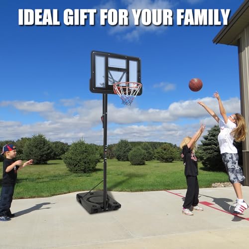 Basketball Hoop Outdoor 10FT Height Adjustable, Portable Basketball Goals & Hoops with PC Backboard and Large Water/Sand Base, Indoor Outdoor Basketball Hoop for Kids Youth Adults Backyard Driveway - style: Handle Position Adjustment Lift