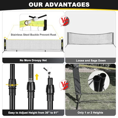 Portable Pickleball Badminton Net Set, 17FT Adjustable Heights All-in-One Net w/4 Pickleball Paddles 4 Badminton Rackets, Freestanding Pickleball Badminton Net for Backyard Driveway - style: Wood Pickleball Paddles