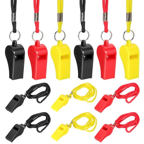 Whistles with Lanyard, Training Sports -Fitting for (Coaches/Referee/Outsides/Team Events) - color: Black,Red,Yellow