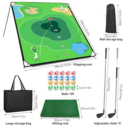 Liberry Golf Chipping Game with Large Chipping Mat, 2 Adjustable Clubs, 20 Sticky Balls, Outdoor Indoor Sports Training Toy Gift for Adults Kids, Family Yard Target Game - style: chipping mat with standard club