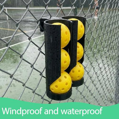 Pickleball Fence Ball Holder, Double Barrel Pickleball Ball Dispenser with Hook, Portable Court Fence Pickleball Holder, Holds 6 Balls, Durable & Weather Resistant