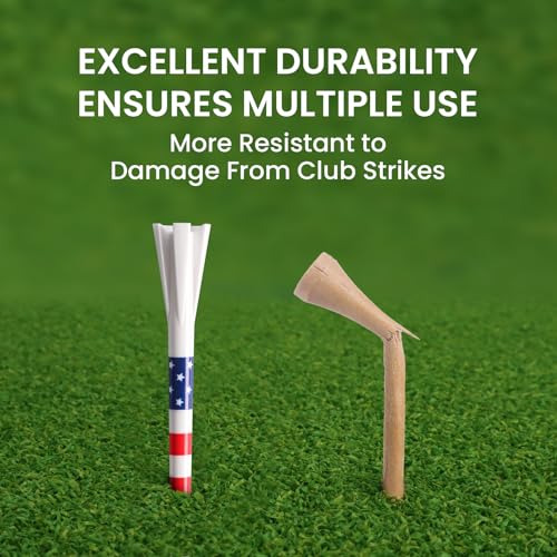 VEASAERS Golf Tees Plastic 30 USA Flag Long Tees 3 1/4 Inch and 20 More Short Tees 1 1/2 Inch Value Pack Gift Set American 5-Prong Tall Tee Unbreakable Easy to Find for Driving Range