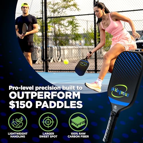 13mm Quiet Pickleball Paddle – 8oz USAPA Approved Carbon Fiber with Grit – Pickleball Racket for Adults – Honeycomb Core Vibration Dampening for Spin, Control & Tennis Elbow Relief