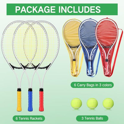 6 Pcs Tennis Rackets for Adult Recreational 6 Players 27'' Tennis Racket Set with 3 Balls Lightweight Tennis Rackets for Tennis Training Beginner with Overgrip and Bag