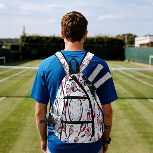 Print Pickleball Backpack White Sports Rackets | Padded 6-Paddle Compartment & Separate Shoe Bag | Multi-Pocket Sports & Gym Backpack for Tennis, Travel, Commute