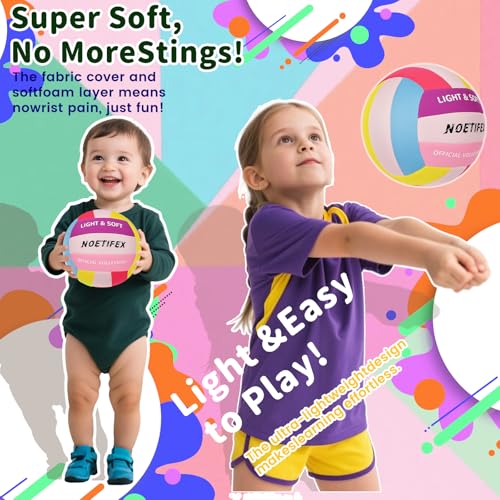 Soft Volleyball-Super Soft Fabric Light Volleyball for Indoor Practice Safe and Quiet Kids Youth Beginners House Yard Training Practice Games(Deflated) - color: Colorful