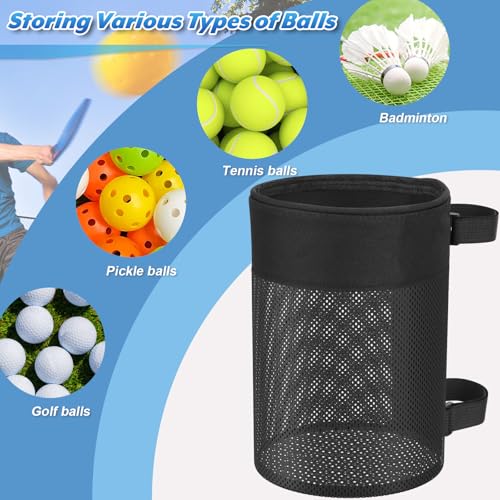 Pickleball Ball Holder Foldable Storage Mesh Bag for Pickleball Net Post, Large Storage Hanging Bag with Strap for Holding 18 Balls