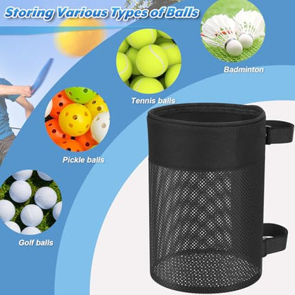 Pickleball Ball Holder Foldable Storage Mesh Bag for Pickleball Net Post, Large Storage Hanging Bag with Strap for Holding 18 Balls