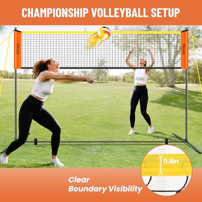 3-in-1 Adjustable Height Volleyball Badminton Pickleball Net Set - Portable Badminton Net Set for Backyards with Badminton Racket & Shuttlecocks, Volleyball Set with ball & Pump, Pickleball & CarryBag