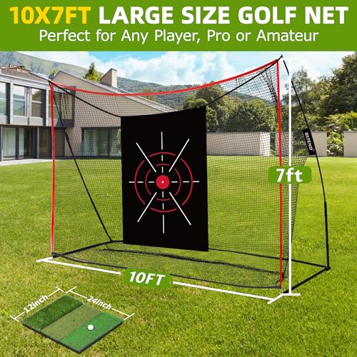 10x7ft Golf Net: Golf Hitting Practice Nets for Backyard Driving Real Balls, Heavy Duty Golfer Training Net with Mat for Outdoor/Indoor/Garage/Basement Hitting Swing Chipping, Golfer Gift for Men Dad