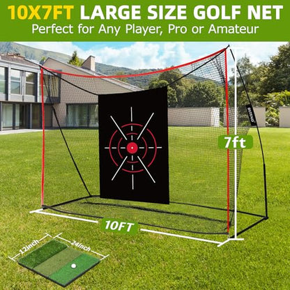 10x7ft Golf Net: Golf Hitting Practice Nets for Backyard Driving Real Balls, Heavy Duty Golfer Training Net with Mat for Outdoor/Indoor/Garage/Basement Hitting Swing Chipping, Golfer Gift for Men Dad
