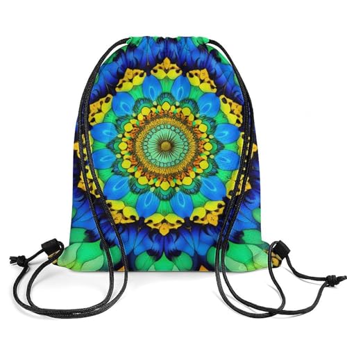 Beam Backpack Large Capacity Drawstring Sack Waterproof Sackpack for Basketball Volleyball Sports Gear Men Women, Trippy Blue Tie Dye Mandala Bags - color: Picture (1011)