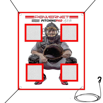 PowerNet Pitching Pad - 4 Pocket Softball Pitch Trainer with 7x7 FT Net, Realistic Catcher for Cages & Practice