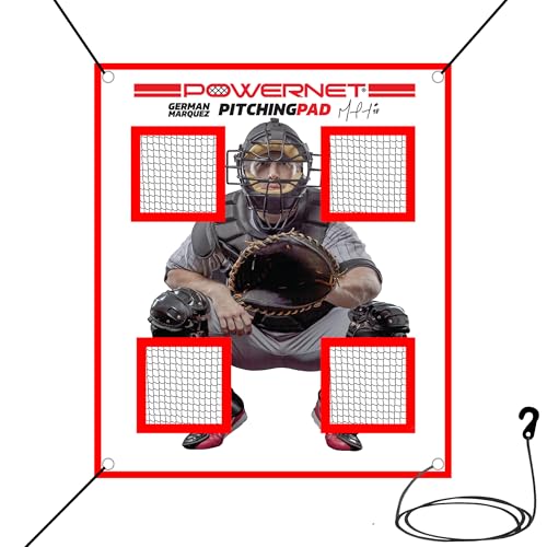 PowerNet Pitching Pad - 4 Pocket Softball Pitch Trainer with 7x7 FT Net, Realistic Catcher for Cages & Practice