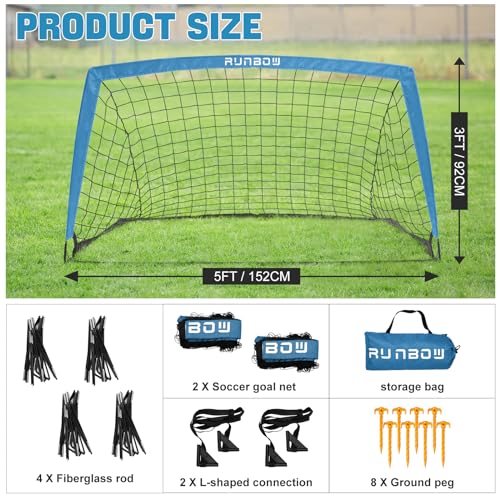 5x3 FT Kids Soccer Goal with Carry Bag, Portable Folding Soccer Net for Backyard Training, Indoor/Outdoor Use for Youth and Adults