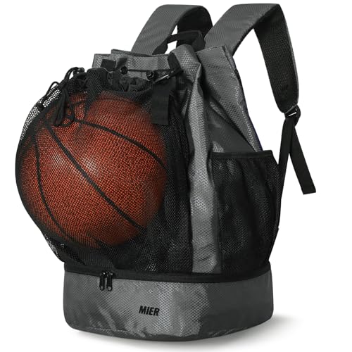 MIER Drawstring Basketball Backpack Soccer Bag with Shoe Compartment & Mesh Pocket Sports Gym String Backpack for Women Men, Lightweight - color: Gray