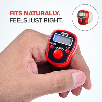 CINCY Clicker Counter with LED for Day & Night Use | Instant Reset, Accurate & Quiet, Long Battery Life | for People, Laps, Pitch, Golf, Baseball, Fish Counting, for Prayer, Everyday Prayer – 1 Pack - color: Red
