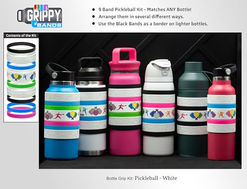 Pickleball Water Bottle Grip Kit - WHITE: Regular - 9 Bands for Superior Grip, Style, & Protection.