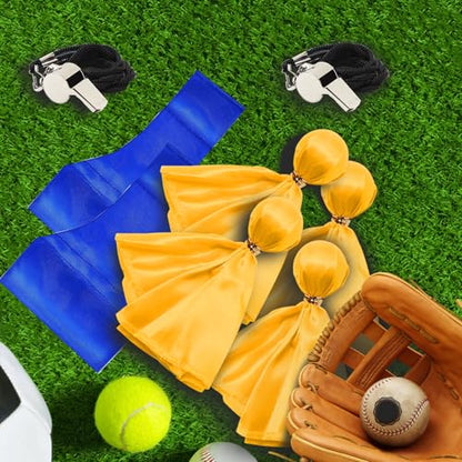VKT 8Pcs Football Referee Accessories Set 1 Throw Down Single Bean Bag 2 Yellow Penalty Flags 1 Stainless Steel Whistle for Soccer Ref Umpire Coaches Halloween