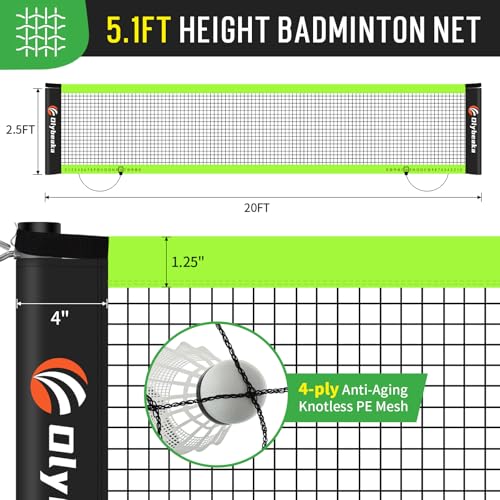 Outdoor Baminton Net Set for Backyard, Beach, Family Games with 20 * 3ft Anti-sag Net, 4 Aluminum Badminton Rackets, 3 Shuttlecocks, Carring Bag - Easy Set Up & Portable - color: Black