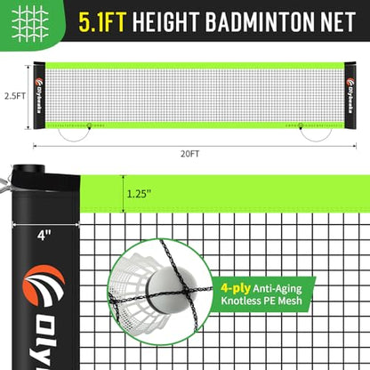 Outdoor Baminton Net Set for Backyard, Beach, Family Games with 20 * 3ft Anti-sag Net, 4 Aluminum Badminton Rackets, 3 Shuttlecocks, Carring Bag - Easy Set Up & Portable - color: Black