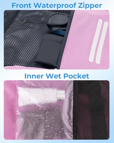 Swim Bag Mesh Drawstring Backpack with Shoe Compartment & Wet Pocket Waterproof Beach Backpack Pool Bag for Swimming, Gym, Travel and Workout Gear (Pink) - color: Pink
