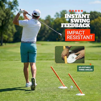 WHYGOLF Alignment Discs Lite, Compact Golf Swing Trainer and Alignment Sticks Set with 2 Discs and 2 Foam Rods, Portable Golf Training Aid and Practice Accessory